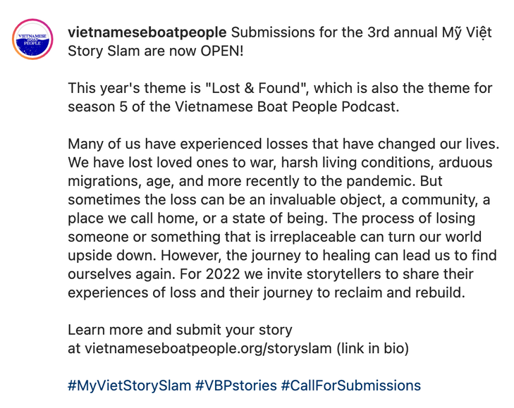 vietnameseboatpeople Submissions for the 3rd annual Mỹ Việt Story Slam are now OPEN!  This year's theme is 